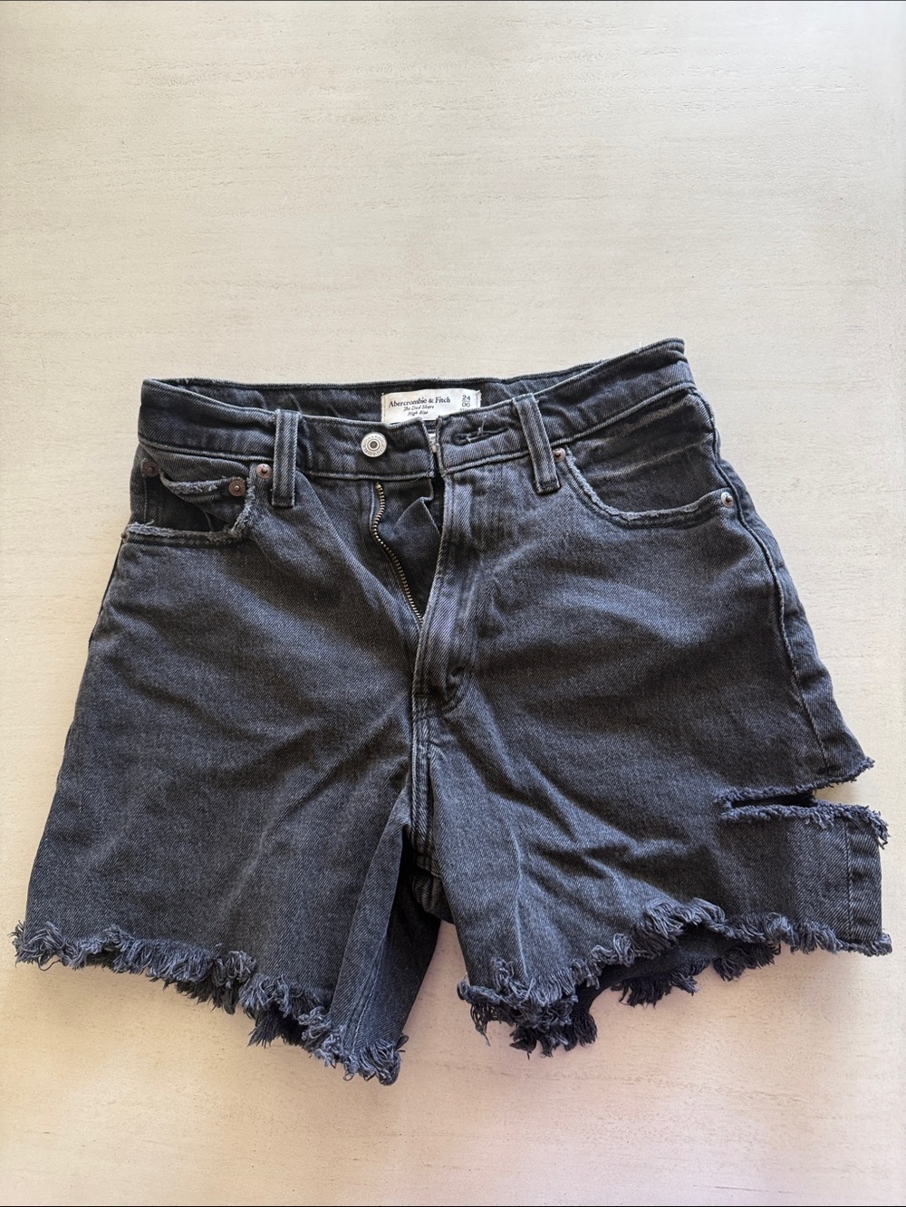 Abercrombie & Fitch Charcoal Frayed Hem Denim Shorts